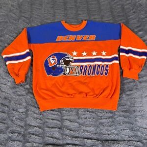 Vintage Denver Broncos Garan NFL Sweatshirt Orange Blue Colorblock Large USA